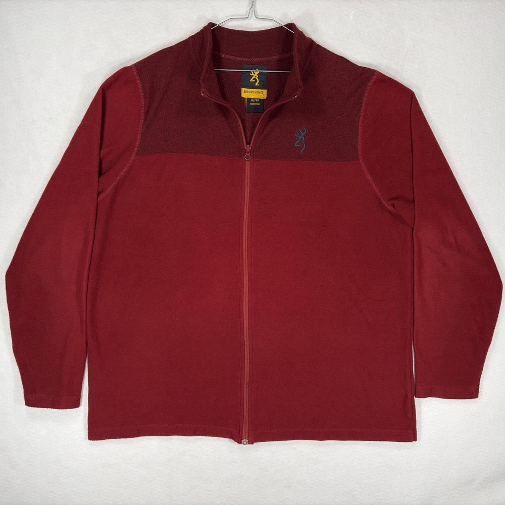 Browning Mens XL Full Zip Fleece Jacket Burgundy Red Buckmark Logo MCA1806